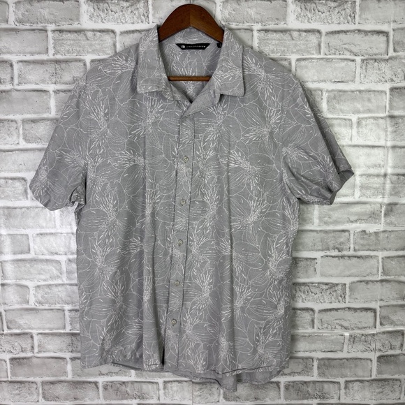 Travis Mathews Light Gray Floral Short Sleeve Button Up Casual Shirt Mens Large - Picture 1 of 7